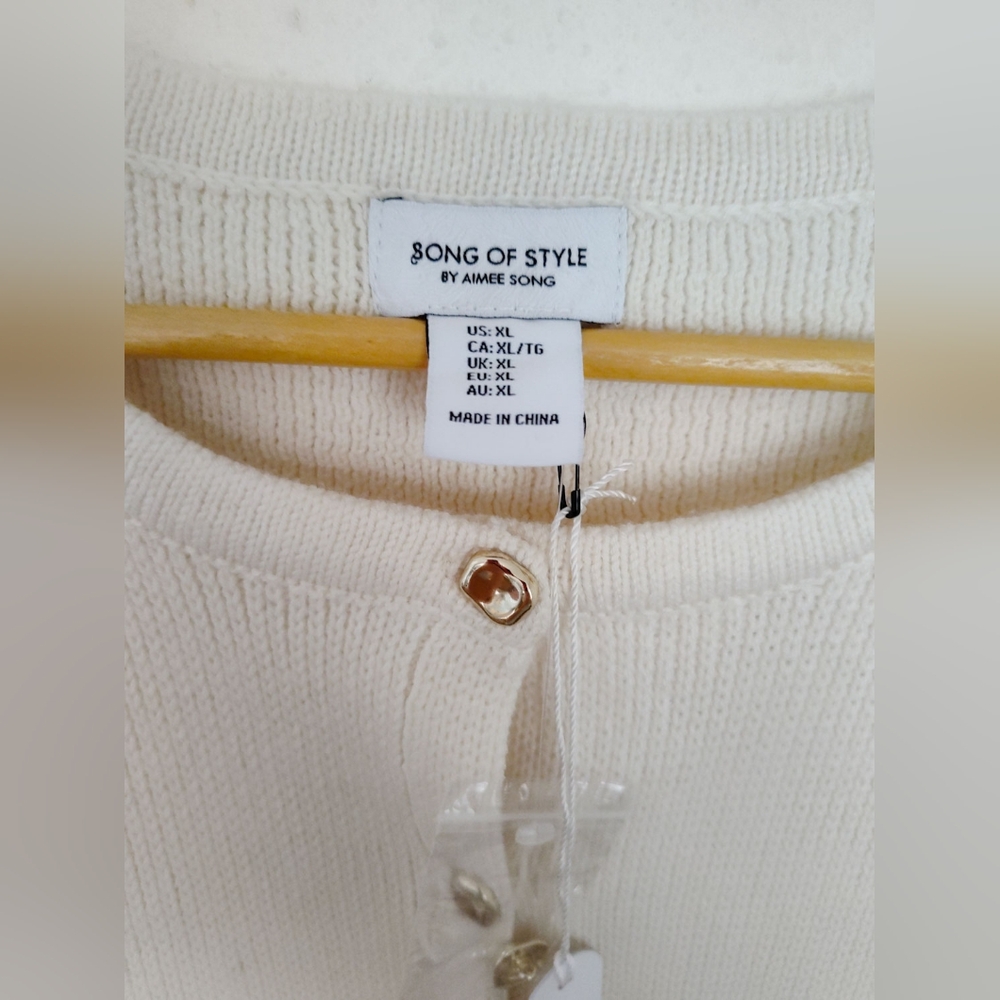 Song Of Style Cream Knit Minimalist Cardigan Vest Size XL - Picture 2 of 4